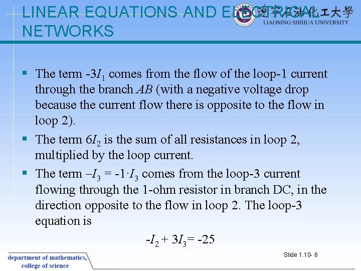 LINEAR EQUATIONS AND ELECTRICAL NETWORKS § The term -3 I 1 comes from the
