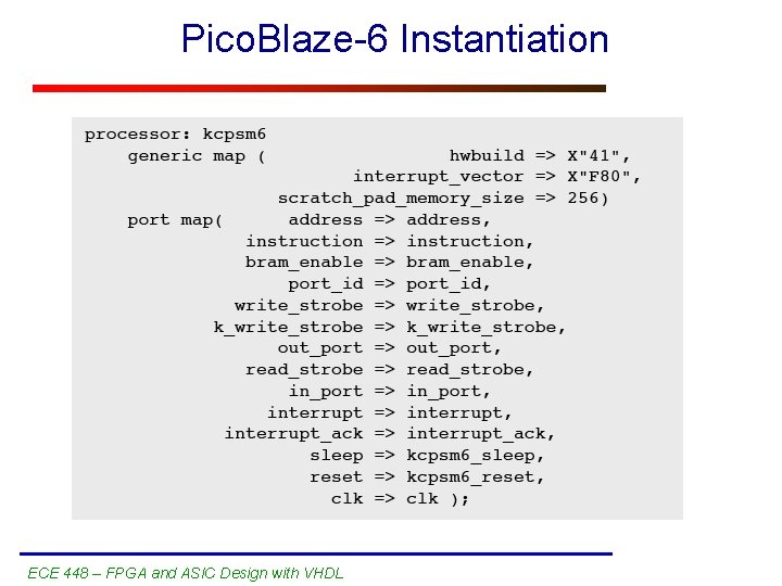 Pico. Blaze-6 Instantiation ECE 448 – FPGA and ASIC Design with VHDL 22 