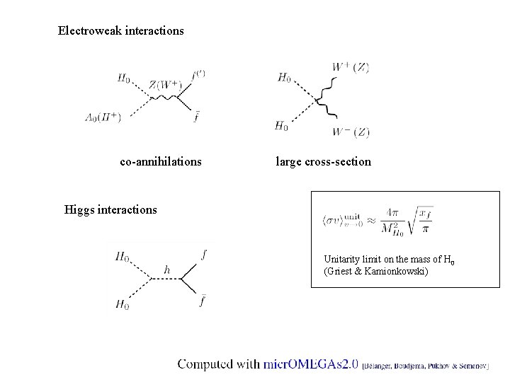 Electroweak interactions co-annihilations large cross-section Higgs interactions Unitarity limit on the mass of H