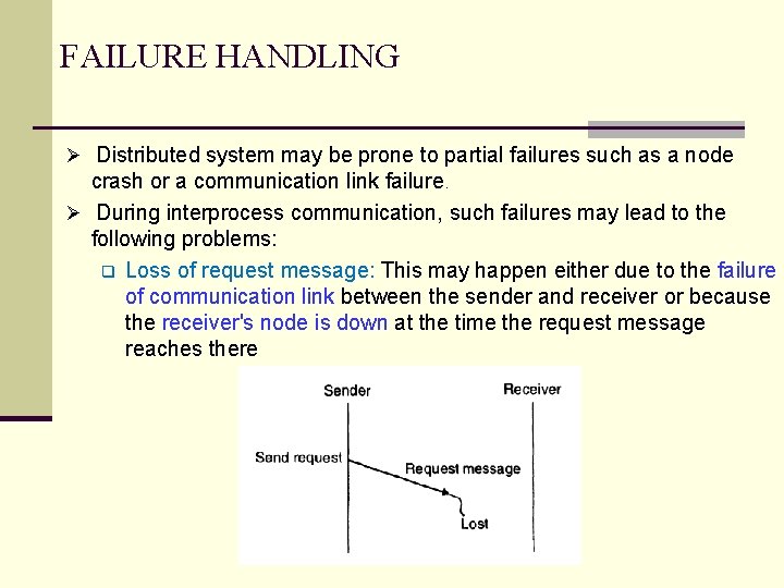 FAILURE HANDLING Ø Distributed system may be prone to partial failures such as a