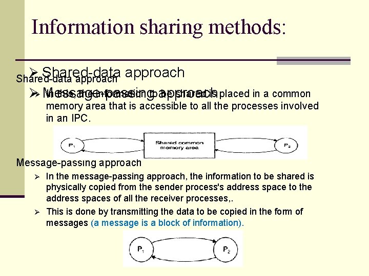 Information sharing methods: Ø Shared-data approach In this, the information to approach be shared