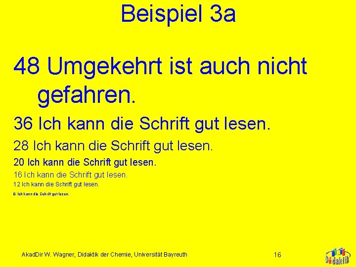 Beispiel 3 a 48 Umgekehrt ist auch nicht gefahren. 36 Ich kann die Schrift