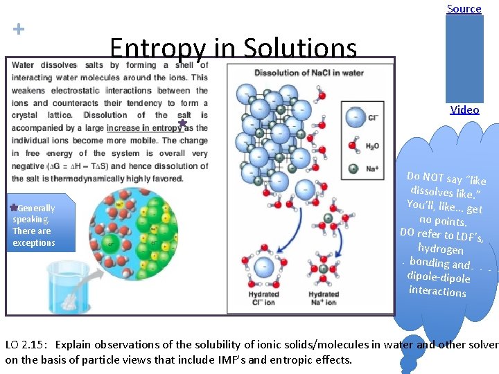 + Source Entropy in Solutions Video Generally speaking. There are exceptions Do NOT say