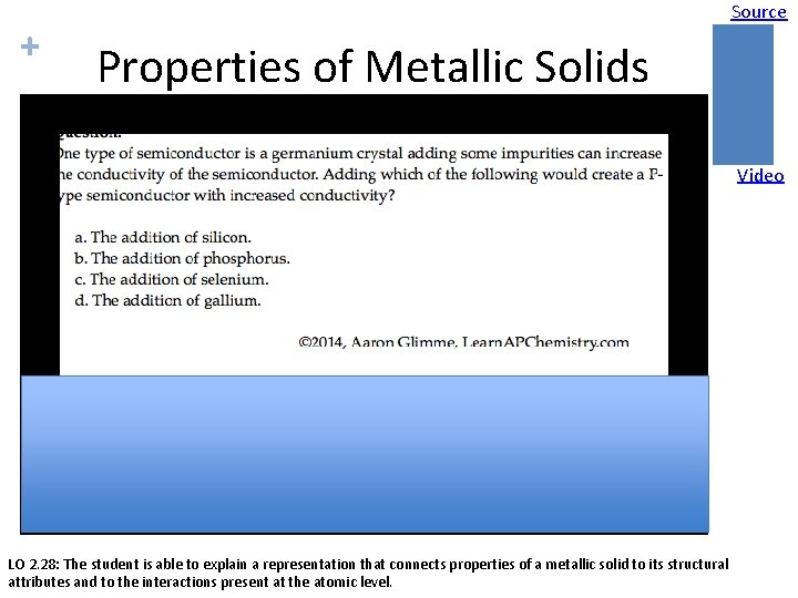 + Source Properties of Metallic Solids Video LO 2. 28: The student is able