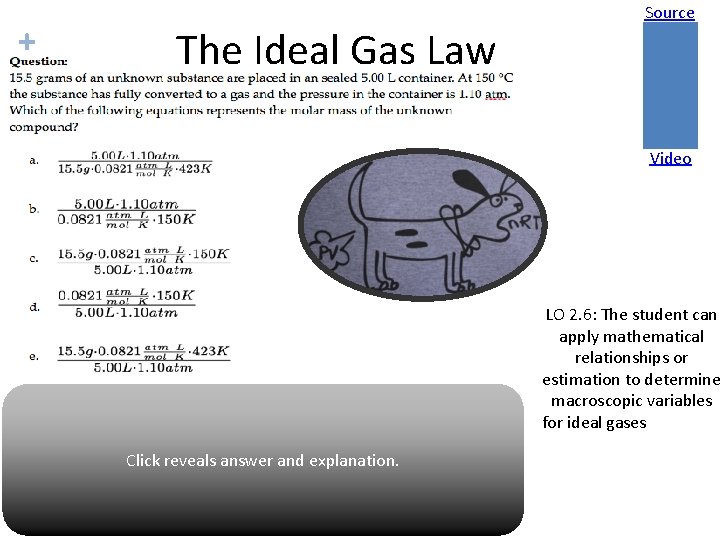 + The Ideal Gas Law Source Video LO 2. 6: The student can apply
