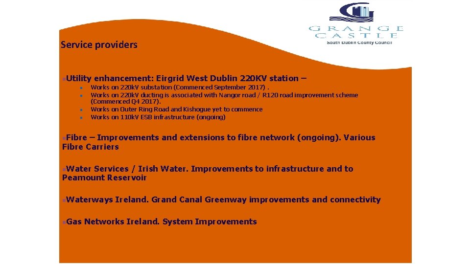 Service providers n. Utility enhancement: Eirgrid West Dublin 220 KV station – Works on