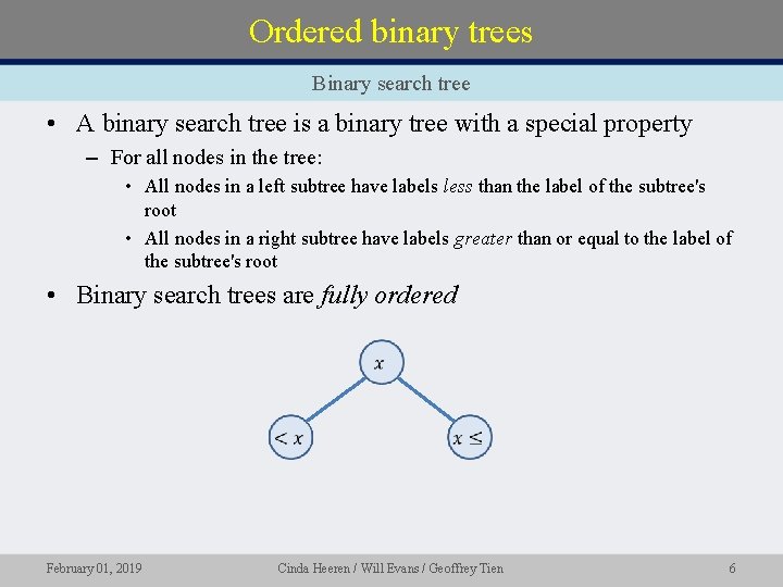 Ordered binary trees Binary search tree • A binary search tree is a binary