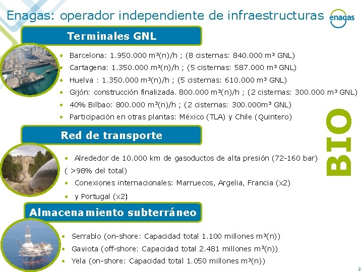 Enagas: operador independiente de infraestructuras Terminales GNL • Barcelona: 1. 950. 000 m 3(n)/h