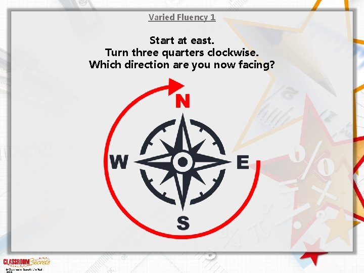 Varied Fluency 1 Start at east. Turn three quarters clockwise. Which direction are you