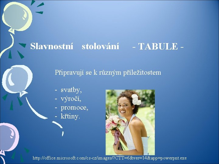 Slavnostní stolování - TABULE - Připravují se k různým příležitostem - svatby, - výročí,