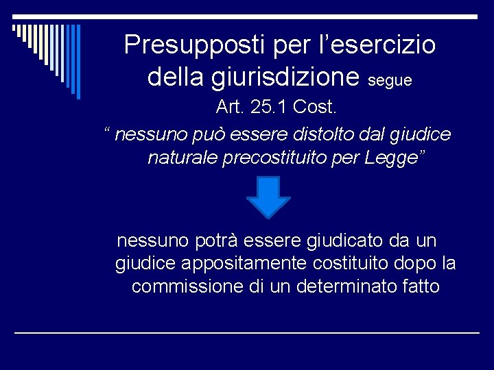 Presupposti per l’esercizio della giurisdizione segue Art. 25. 1 Cost. “ nessuno può essere