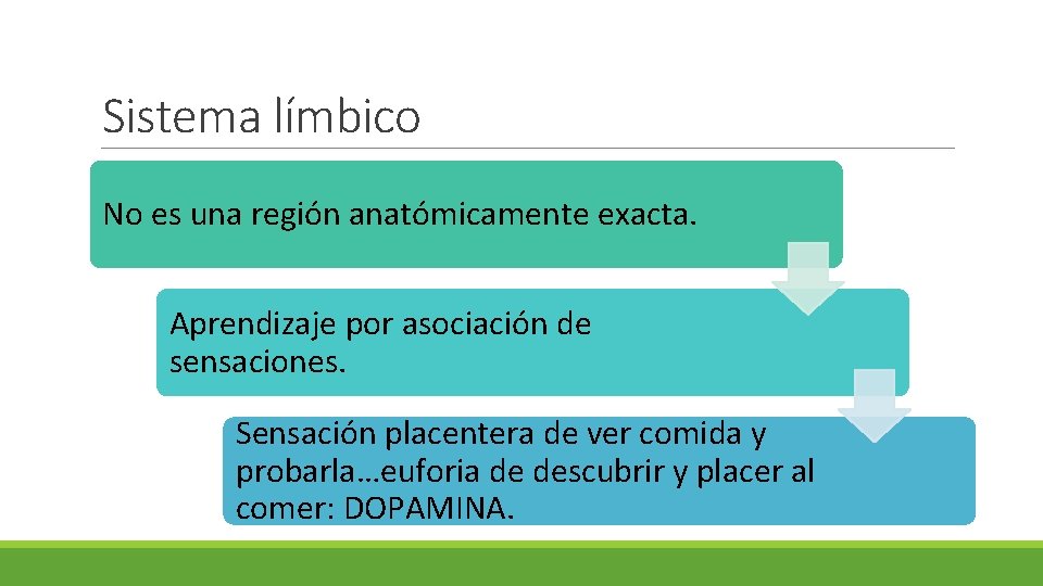 Sistema límbico No es una región anatómicamente exacta. Aprendizaje por asociación de sensaciones. Sensación
