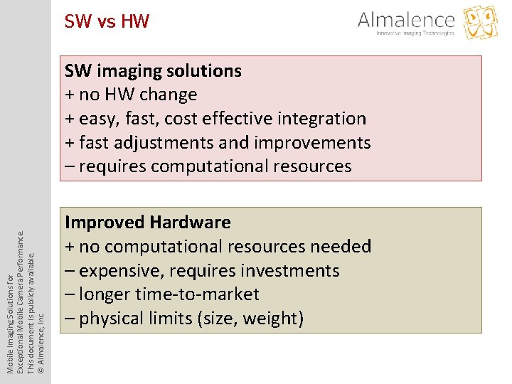 SW vs HW Mobile Imaging Solutions for Exceptional Mobile Camera Performance. This document is