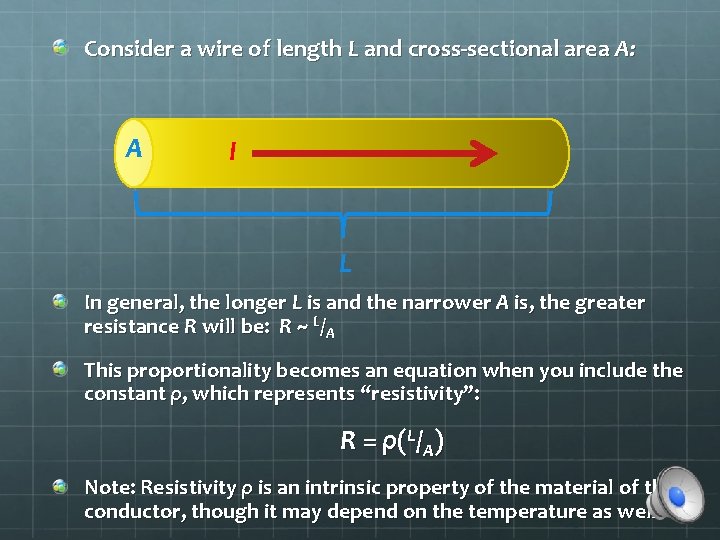 Consider a wire of length L and cross-sectional area A: A I L In