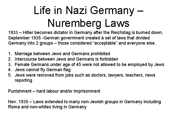 Life in Nazi Germany – Nuremberg Laws 1933 – Hitler becomes dictator in Germany