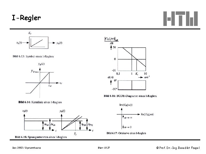 I-Regler Juni 2003 / Systemtheorie Blatt 10. 27 © Prof. Dr. -Ing. Benedikt Faupel