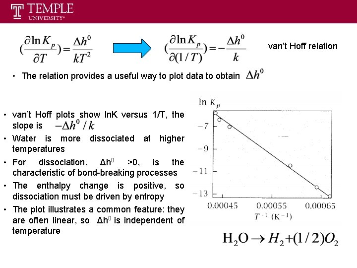 van’t Hoff relation • The relation provides a useful way to plot data to