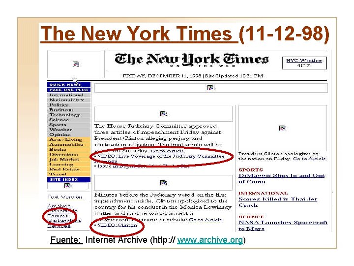 The New York Times (11 -12 -98) Fuente: Internet Archive (http: // www. archive.