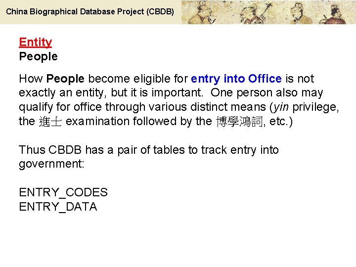 China Biographical Database Project (CBDB) Entity People How People become eligible for entry into