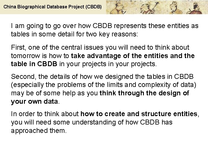 China Biographical Database Project (CBDB) I am going to go over how CBDB represents