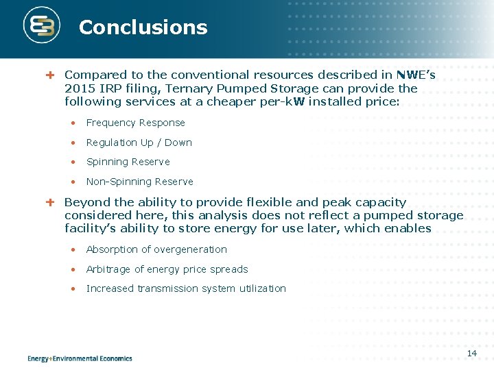 Conclusions Compared to the conventional resources described in NWE’s 2015 IRP filing, Ternary Pumped