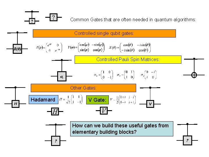 ? ? Common Gates that are often needed in quantum algorithms: Controlled single qubit