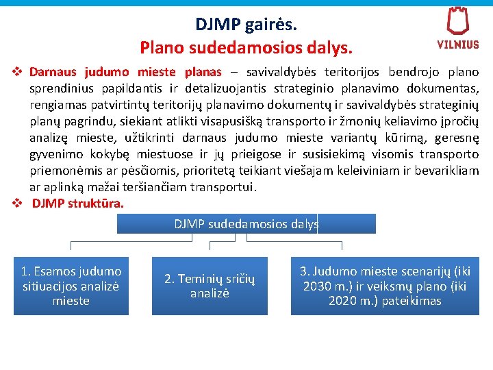 DJMP gairės. Plano sudedamosios dalys. v Darnaus judumo mieste planas – savivaldybės teritorijos bendrojo