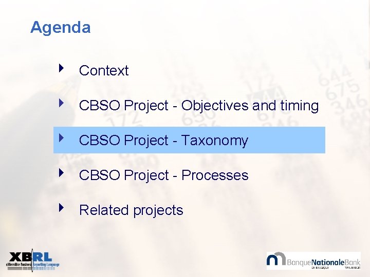 Agenda 4 Context 4 CBSO Project - Objectives and timing 4 CBSO Project -