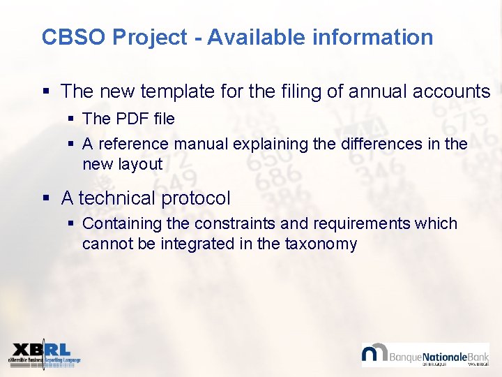 CBSO Project - Available information § The new template for the filing of annual