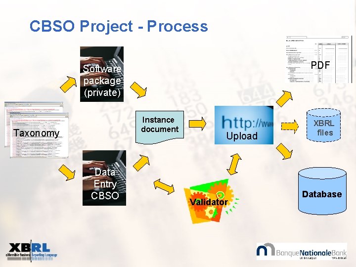 CBSO Project - Process PDF Software package (private) Instance document Taxonomy Data Entry CBSO