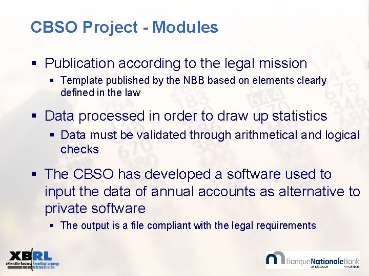 CBSO Project - Modules § Publication according to the legal mission § Template published
