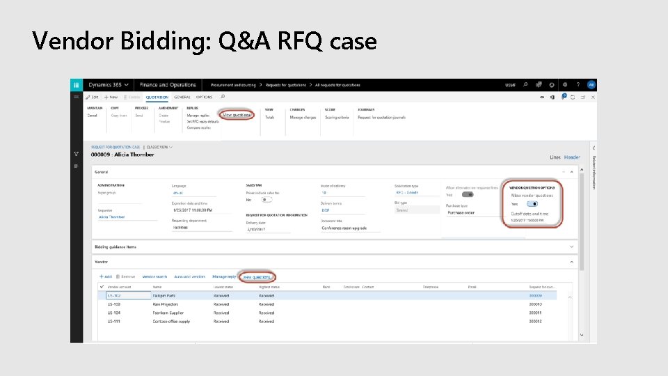 Vendor Bidding: Q&A RFQ case 