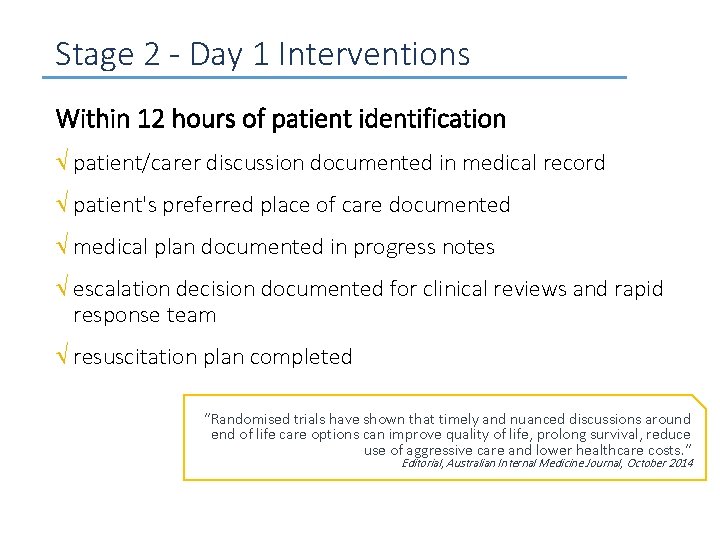 Stage 2 - Day 1 Interventions Within 12 hours of patient identification patient/carer discussion