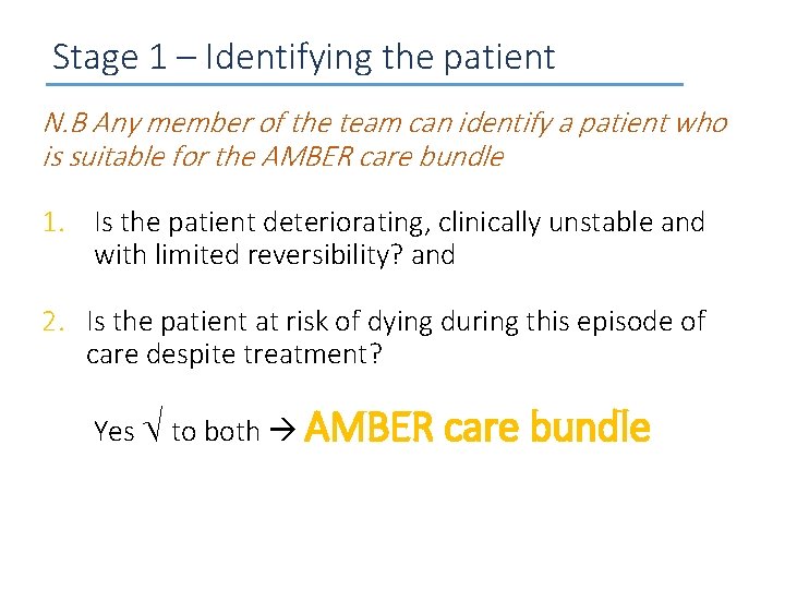 Stage 1 – Identifying the patient N. B Any member of the team can