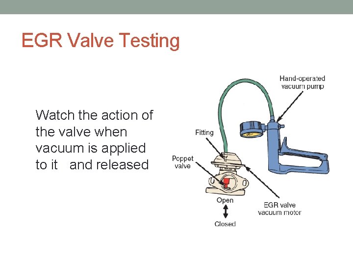 EGR Valve Testing Watch the action of the valve when vacuum is applied to