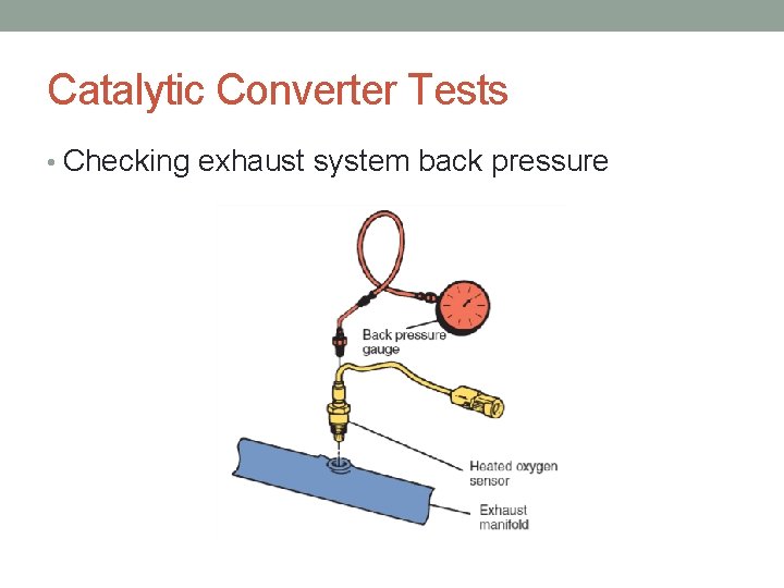 Catalytic Converter Tests • Checking exhaust system back pressure 