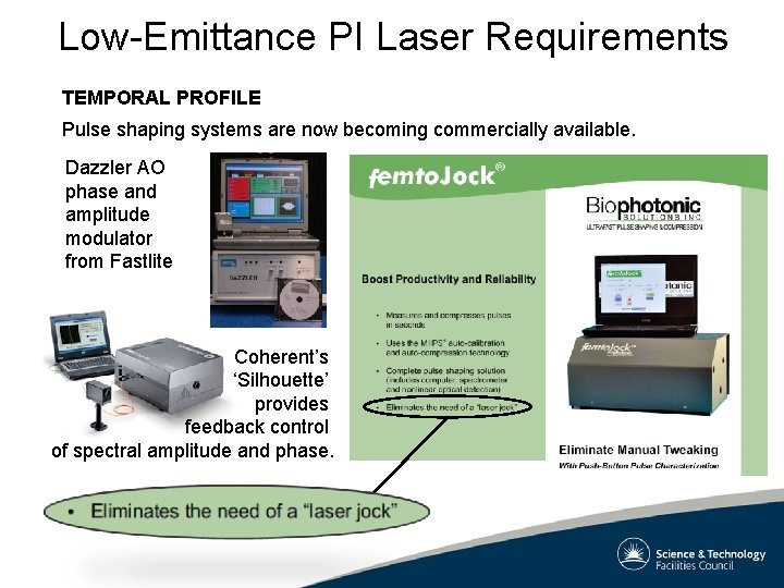 Low-Emittance PI Laser Requirements TEMPORAL PROFILE Pulse shaping systems are now becoming commercially available.