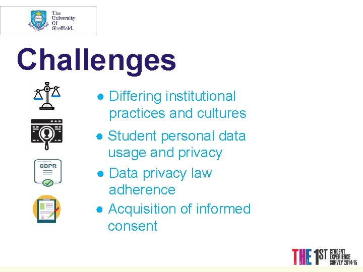 Challenges ● Differing institutional practices and cultures ● Student personal data usage and privacy