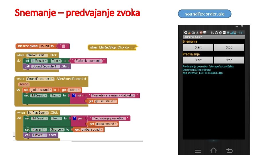 Snemanje – predvajanje zvoka sound. Recorder. aia 