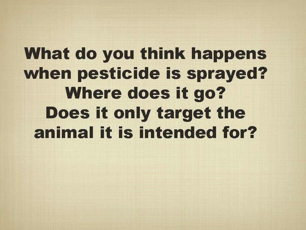 What do you think happens when pesticide is sprayed? Where does it go? Does