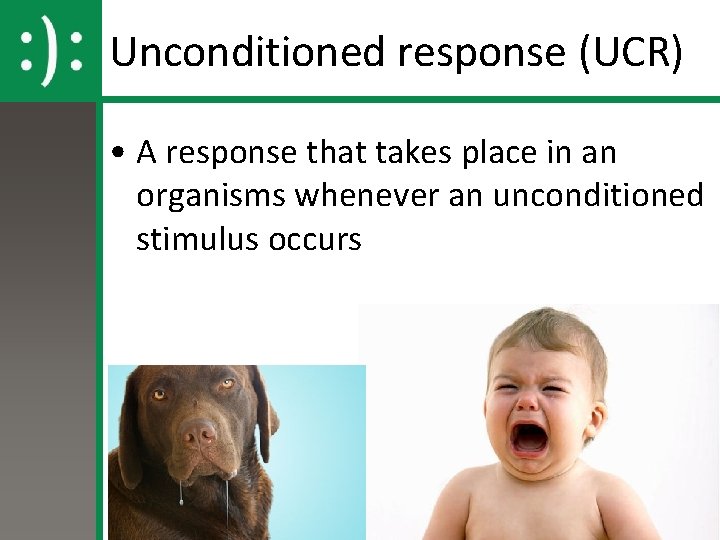 Unconditioned response (UCR) • A response that takes place in an organisms whenever an