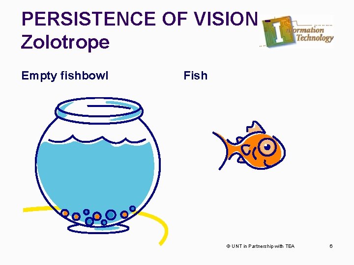 PERSISTENCE OF VISION Zolotrope Empty fishbowl Fish © UNT in Partnership with TEA 6