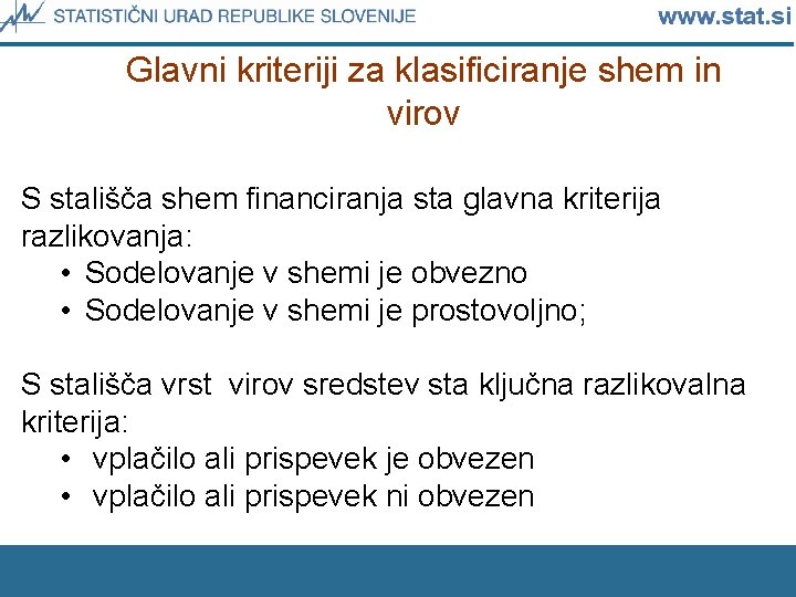 Glavni kriteriji za klasificiranje shem in virov S stališča shem financiranja sta glavna kriterija