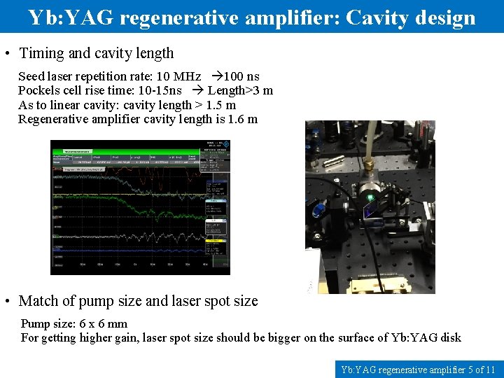 Yb: YAG regenerative amplifier: Cavity design • Timing and cavity length Seed laser repetition