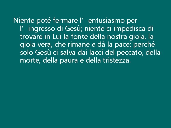 Niente poté fermare l’entusiasmo per l’ingresso di Gesù; niente ci impedisca di trovare in