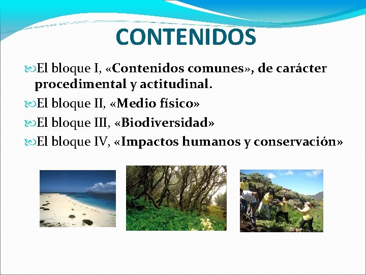 CONTENIDOS El bloque I, «Contenidos comunes» , de carácter procedimental y actitudinal. El bloque