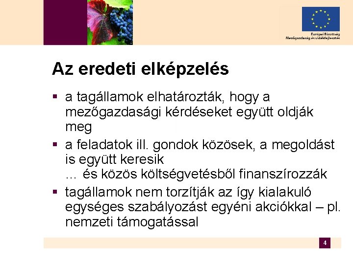 Az eredeti elképzelés § a tagállamok elhatározták, hogy a mezőgazdasági kérdéseket együtt oldják meg