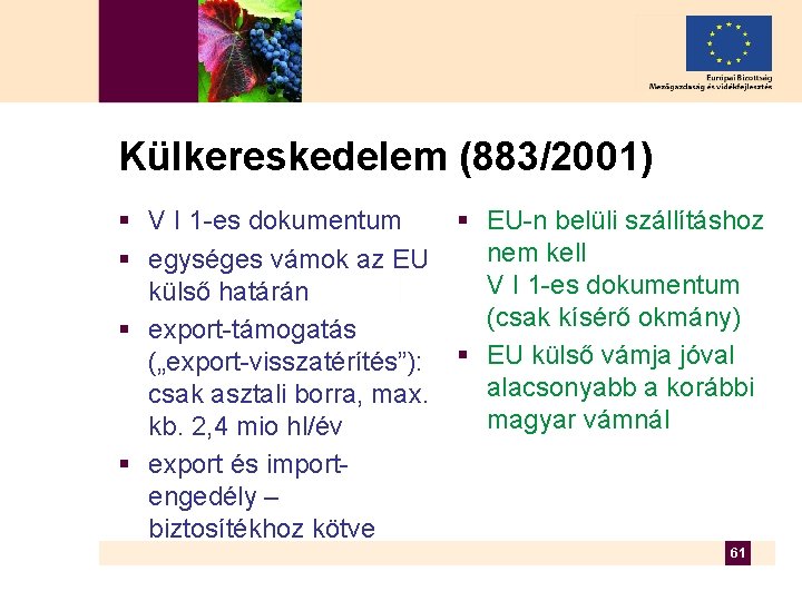 Külkereskedelem (883/2001) § V I 1 -es dokumentum § egységes vámok az EU külső