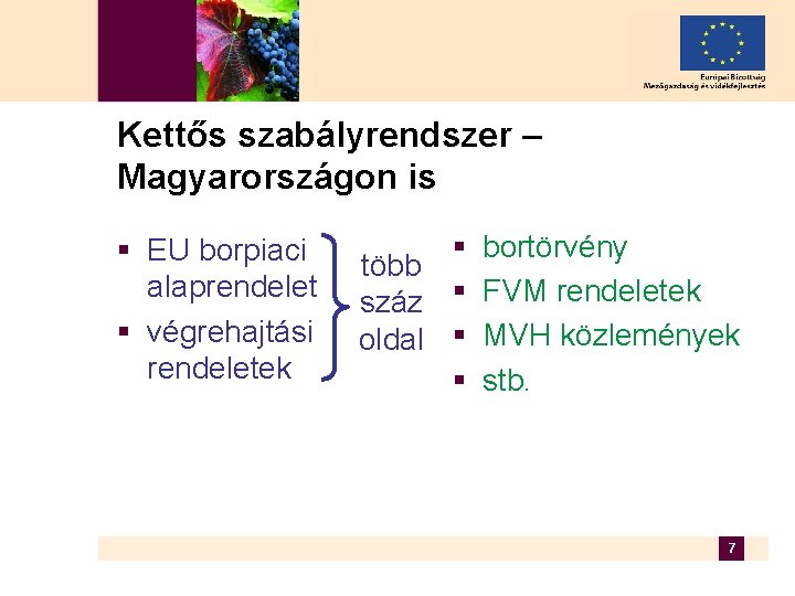 Kettős szabályrendszer – Magyarországon is § EU borpiaci alaprendelet § végrehajtási rendeletek § több