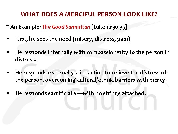 WHAT DOES A MERCIFUL PERSON LOOK LIKE? * An Example: The Good Samaritan [Luke